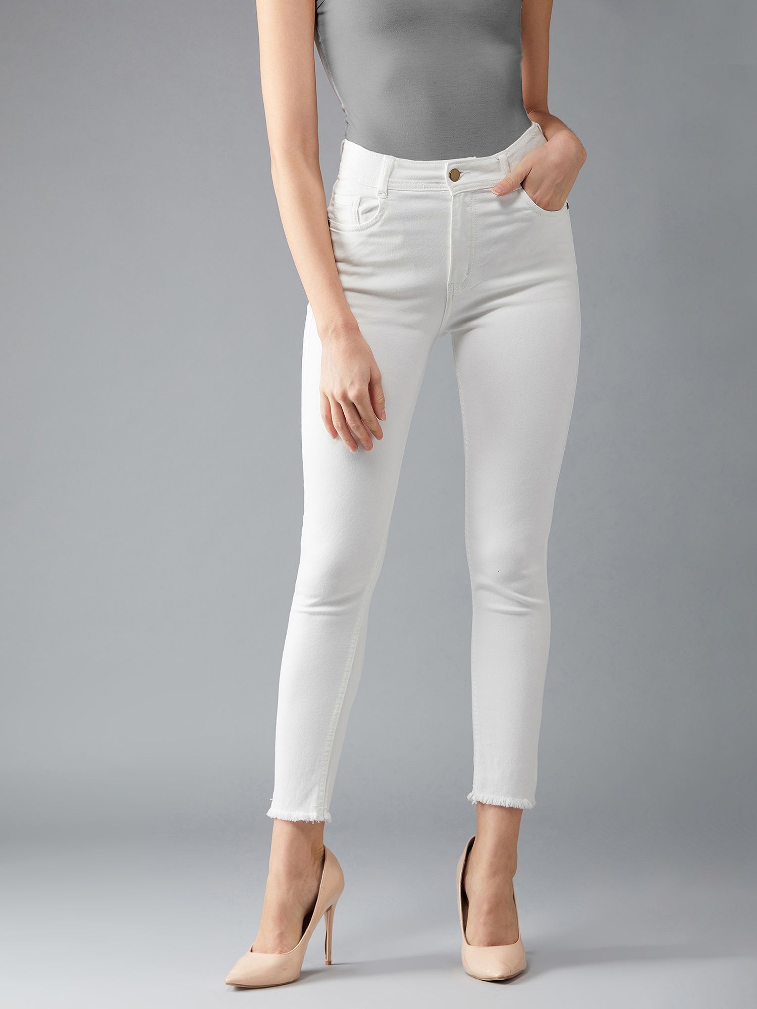 dolce crudo Women White Skinny Fit Skinny High Rise Stretchable Jeans-picture-38