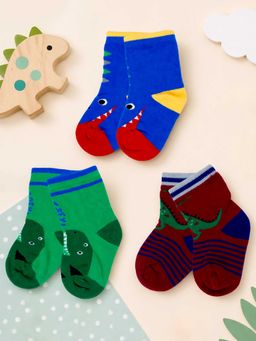 Little Surprise Box - Big Face Print Blue, Maroon & Green Socks Set For Kids (Pack of 3) (2-4 Years)