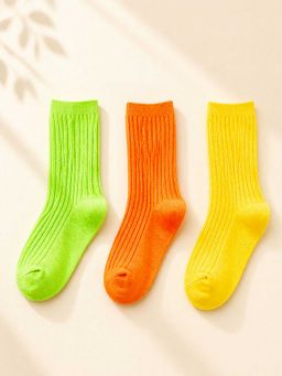 Little Surprise Box - Fluoroscent Green, Orange, Yellow Socks Set For Kids (Pack of 3) (2-5 Years)