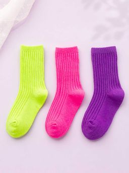Little Surprise Box - Fluoroscent Green, Violet, Pink Socks Set For Kids (Pack of 3) (2-5 Years)