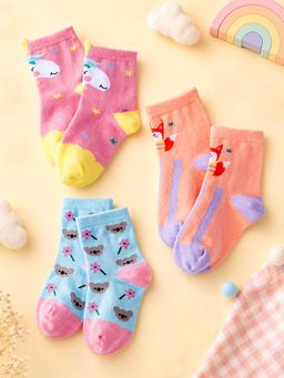 Little Surprise Box - Peach, Blue, Pink Printed Socks Set For Kids (Pack of 3)