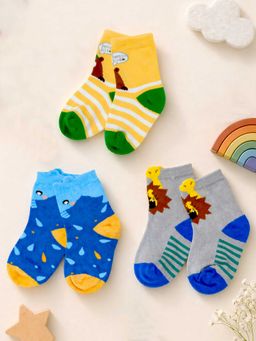 Little Surprise Box - Yellow, Blue,Grey Stripes Socks Set For Kids (Pack of 3) (2-4 Years)
