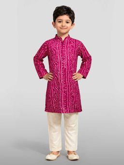 Vastramay - Boys Falsa Pure Cotton Bandhani Digital Print Kurta & Pyjama