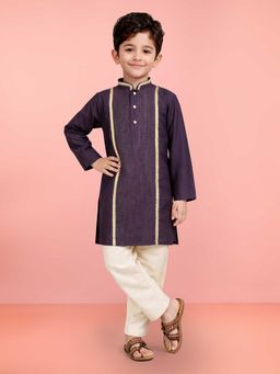 Vastramay - Boys Purple Modal Chanderi Silk Kurta & Pyjama