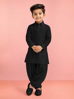 Vastramay - Boys Black Viscose Silk Kurta & Patiala Salwar
