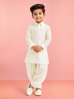 Vastramay - Boys Off White Viscose Silk Kurta & Patiala Salwar