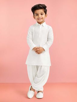 Vastramay - Boys White Viscose Silk Kurta & Patiala Salwar