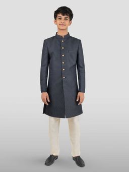 Vastramay - Boys Black Silk Blend Sherwani & Pyjama