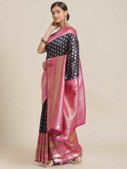 Silk Land - Banarasi Art Silk Saree with Unstiched Blouse Piece Navy Blue with Unstitched