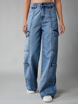 DOLCE CRUDO - Women Light Blue High Rise Regular Length Denim Jeans