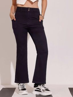 DOLCE CRUDO - Women Black Bootcut High Rise Regular Length Stretchable Denim Jeans
