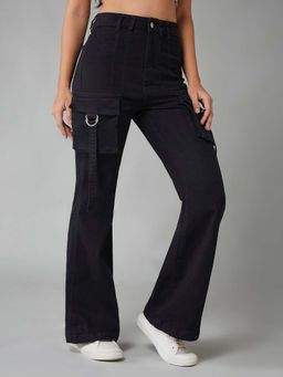 DOLCE CRUDO - Women Black Bootcut High-Rise Regular-Length Stretchable Denim Jeans