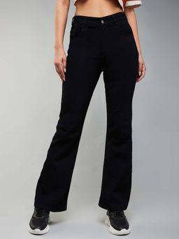 DOLCE CRUDO - Women Black Bootcut Clean Look Regular Stretchable Denim Jeans