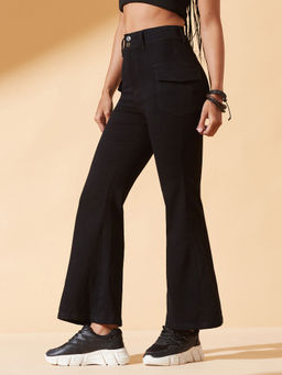DOLCE CRUDO - Womens Black Bootcut High Rise Stretchable Denim Jeans