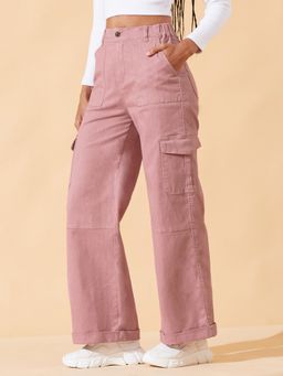 DOLCE CRUDO - Womens Rose Pink Wide Leg High Rise Stretchable Denim Jeans