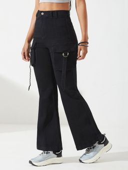 DOLCE CRUDO - Women Black Bootcut Stretchable Denim Jeans