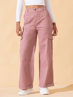 DOLCE CRUDO - Women's Rose Pink Wide-Leg High-Rise Clean-Look Stretchable Denim Pants