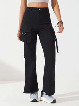 DOLCE CRUDO - Women's Black Bootcut Clean-Look Regular-Length Stretchable Denim Jeans