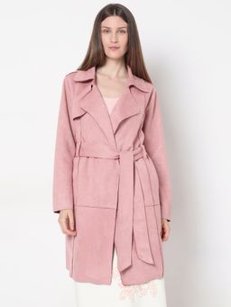 VERO MODA - Pink Suede Long Coat with Belt (Set of 2)