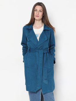 VERO MODA - Blue Suede Long Overcoat with Belt (Set of 2)