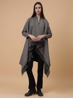 Zamour - Woolen Woven Checks Full Sleeves Shrug