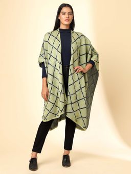 Zamour - Green Open Front Checkered Knitted Shrug