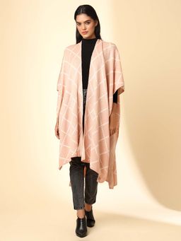 Zamour - Peach Open Front Checkered Knitted Shrug