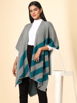 Zamour - Grey Open Front Striped Knitted Shrug