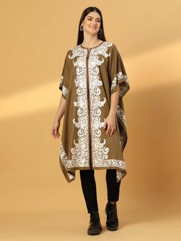 Zamour - Floral Embroidery Brown Pheran Shrug