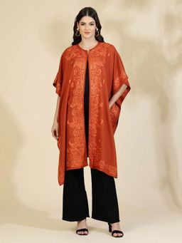 Zamour - Floral Embroidery Rust Pheran Shrug