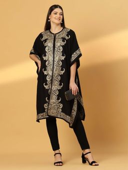 Zamour - Floral Embroidery Black Pheran Shrug
