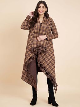 Zamour - Beige Checkered Weave Woolen Shrug