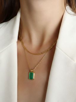 AQUASTREET - 18K Gold Plated Waterproof Anti-Tarnish Green Layered Necklace