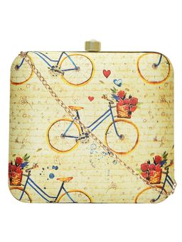 Horra - Cycle Printed Box Clutch off White with Detachable Chain-S