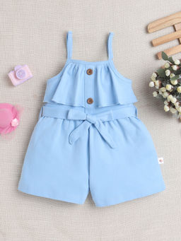Bumzee - Blue Solid Jumpsuit and Belt (Set of 2)