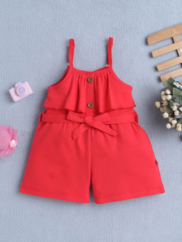 Bumzee - Red Solid Jumpsuit and Belt (Set of 2)