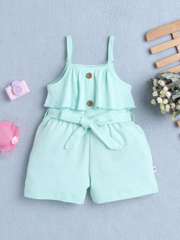 Bumzee - Green Solid Jumpsuit and Belt (Set of 2)