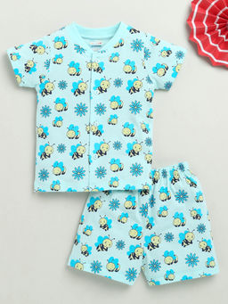 Bumzee - Blue Printed T-Shirt and Shorts (Set of 2)