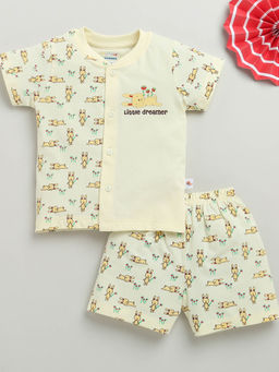 Bumzee - Cream Printed T-Shirt and Shorts (Set of 2)
