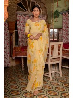 Geroo Jaipur - Yellow Hand Painted Mukaish Chiffon Saree