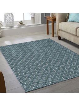 OBSESSIONS - Flat Weave Floral Carpet, Teal Blue