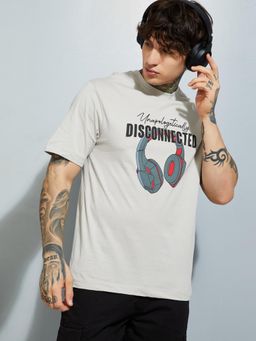 max - Men's Grey Cotton Regular Fit Printed T-Shirt