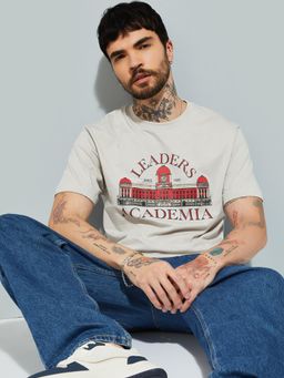 max - Men's Grey Cotton Regular Fit Printed T-Shirt
