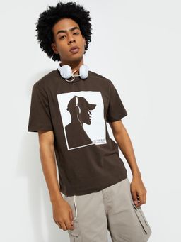 max - Men's Brown Cotton Regular Fit Graphic T-Shirt