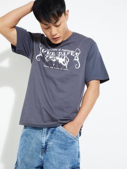 max - Men's Grey Cotton Regular Fit Printed T-Shirt