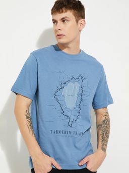 max - Men's Blue Cotton Regular Fit Printed T-Shirt