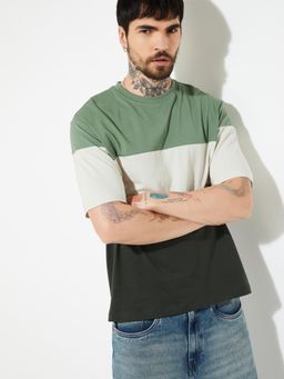 max - Men's Multi-Color Cotton Regular Fit Colorblock T-Shirt