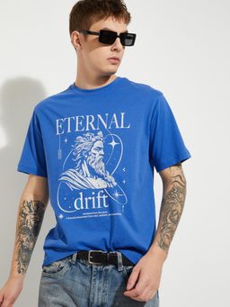 max - Men's Blue Cotton Regular Fit Graphic T-Shirt