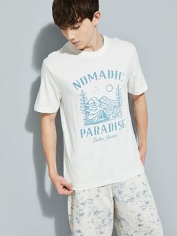max - Men's Off White Cotton Regular Fit Printed T-Shirt