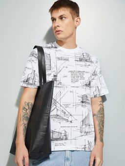 max - Men's White Cotton Regular Fit Printed T-Shirt